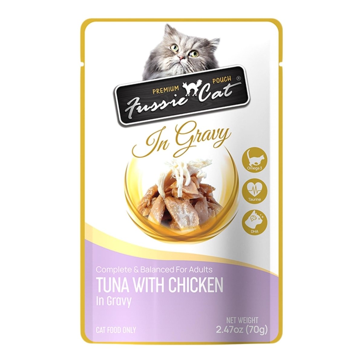 Fussie Cat Premium Tuna with Chicken in Gravy 2.47oz. Pouch - Pets Perfect