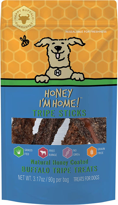 Honey I'm Home Buffalo Tripe Streaks - Honey Training Dog Chew, 3.17 oz Bag