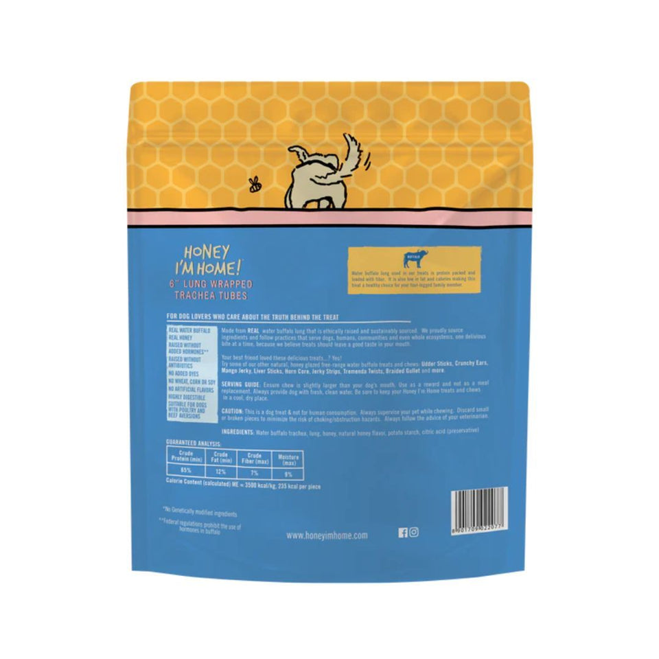 Honey I'm Home Buffalo Trachea with Lung - 6 in Joint Support Dog Chew, 3-Count