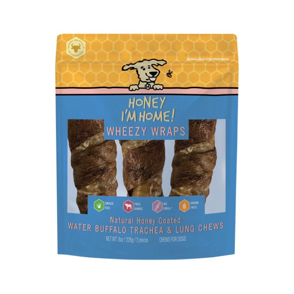 Honey I'm Home Buffalo Trachea with Lung - 6 in Joint Support Dog Chew, 3-Count
