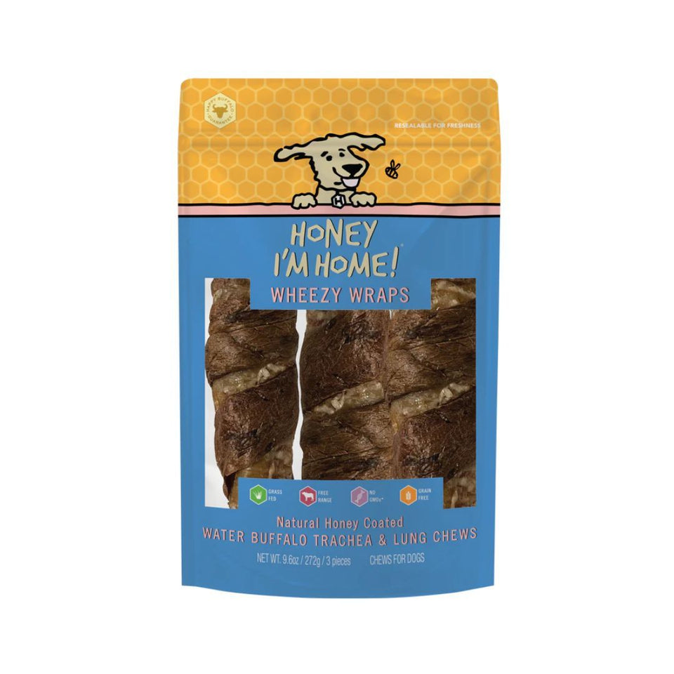 Honey I'm Home Buffalo Trachea with Lung - 10 in Natural Dog Chew, 3-Count