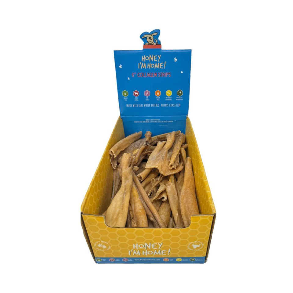 Honey I'm Home Buffalo Collagen Strips - 6 in Natural Dog Chew, 50-Count