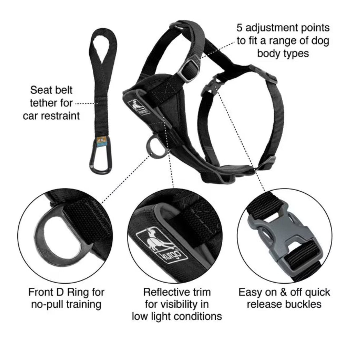 Kurgo Dog Tru Fit Harness Quick Release Black Small - Pets Perfect