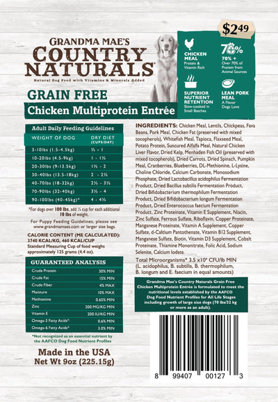 Grandma Mae's Grain-Free Multi-Protein Dry Dog Food - Chicken, Pork & Whitefish, 14 oz each, Case of 18