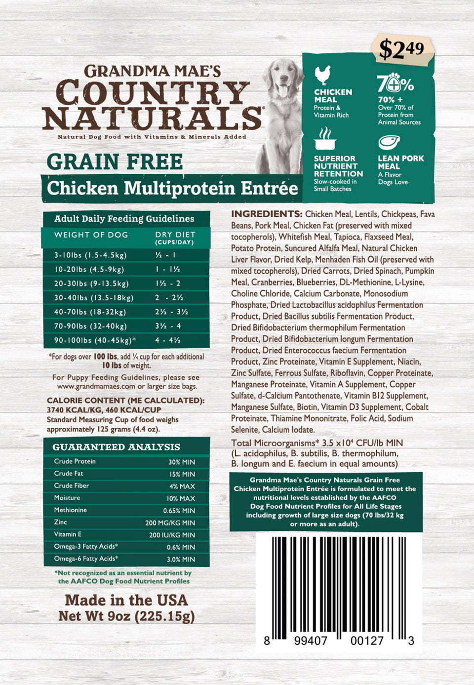 Grandma Mae's Grain-Free Multi-Protein Dry Dog Food - Chicken, Pork & Whitefish, 14 oz each, Case of 18