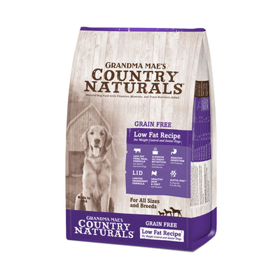 Grandma Mae's Country Naturals Grain-Free Low Fat Recipe for Weight Control and Seniors Dry Dog Food Pork, 14 lb