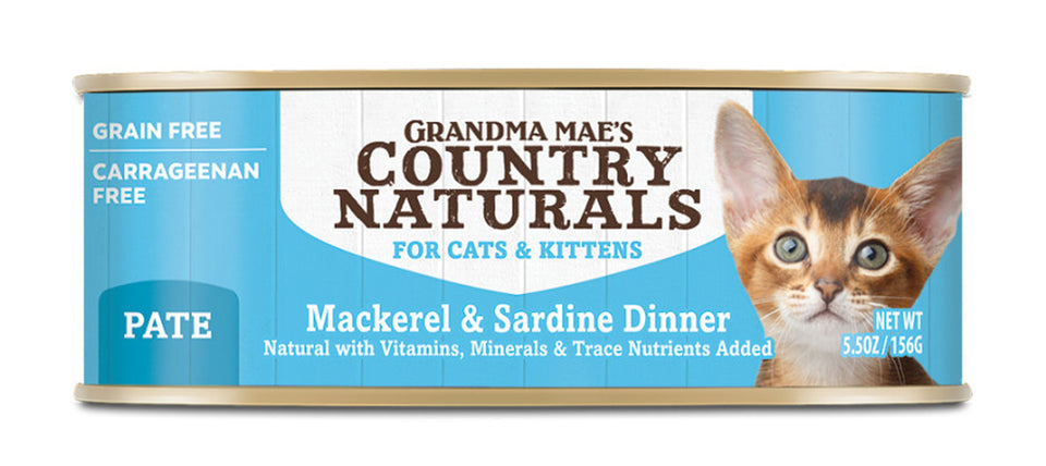Grandma Mae's Country Naturals Grain-Free Wet Cat Food Mackerel & Sardine, 5.5 oz each, Case of 24
