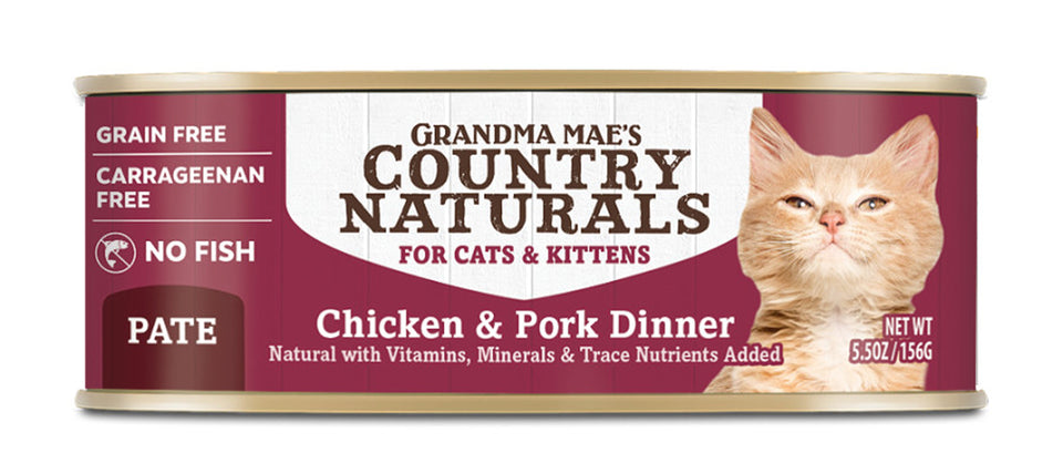 Grandma Mae's Country Naturals Grain-Free Wet Cat Food Pork & Chicken, 5.5 oz each, Case of 24