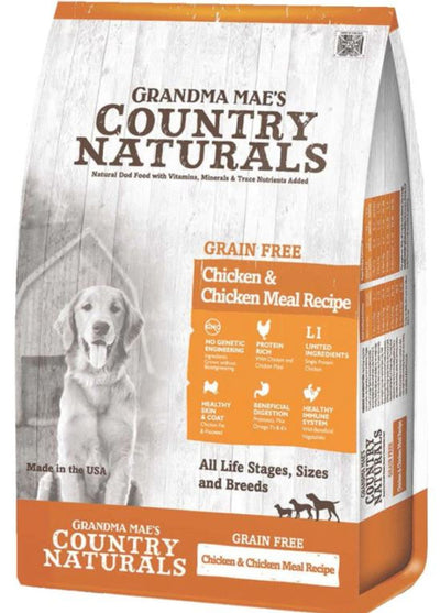 Grandma Mae's Country Naturals Grain-Free Dry Dog Food Chicken & Chicken Meal, 14 oz each, Case of 18