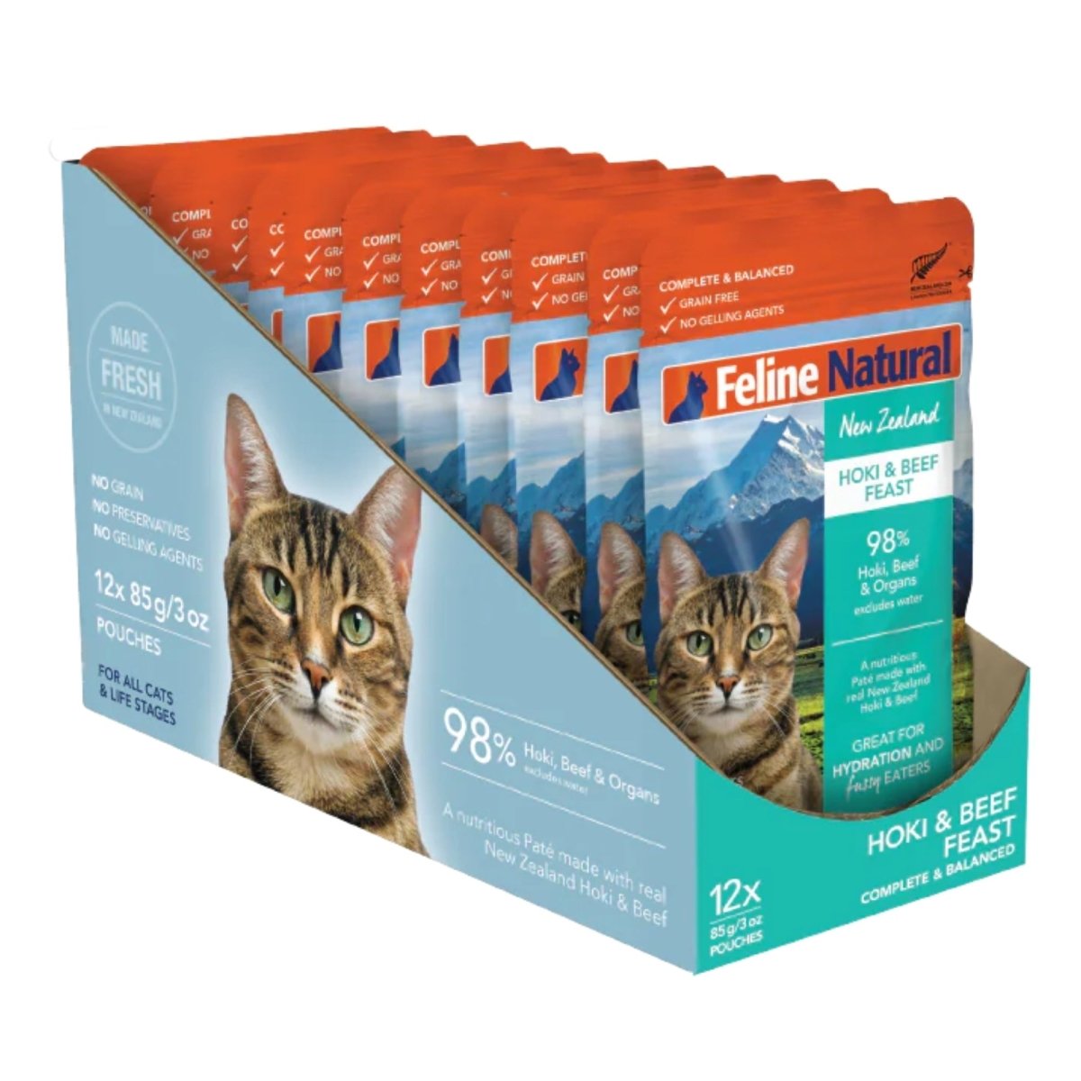 Feline Natural Cat Grain Free Hoki Beef 3oz. Pouch 12 Pieces (Case of 12) - Pets Perfect