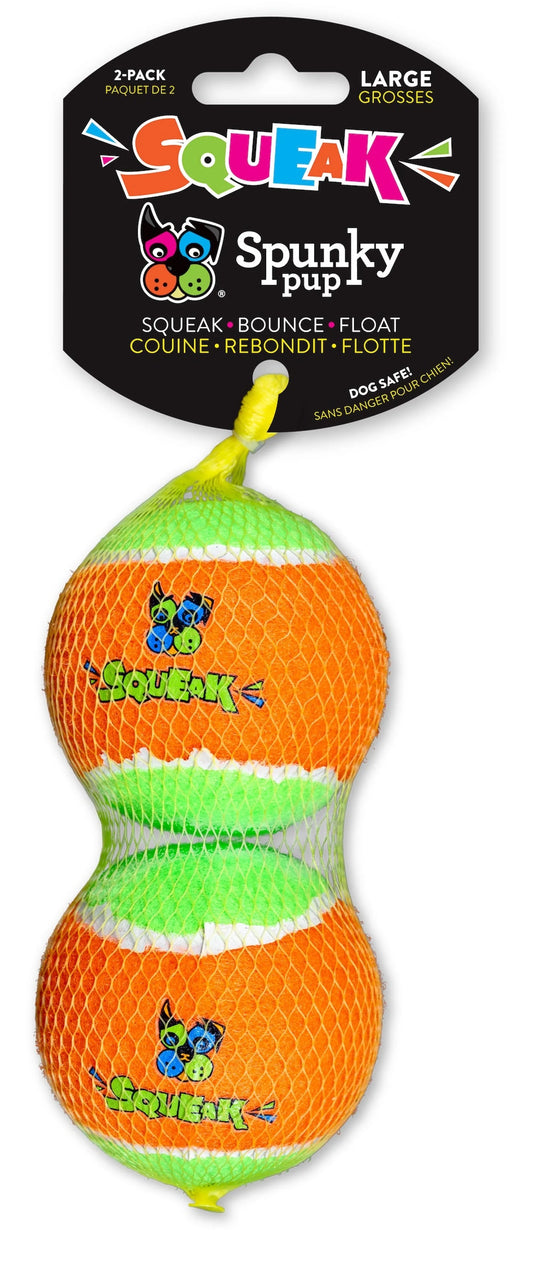 Spunky Pup Squeaky Tennis Balls - Safe Fetch Toy with Built-In Squeakers