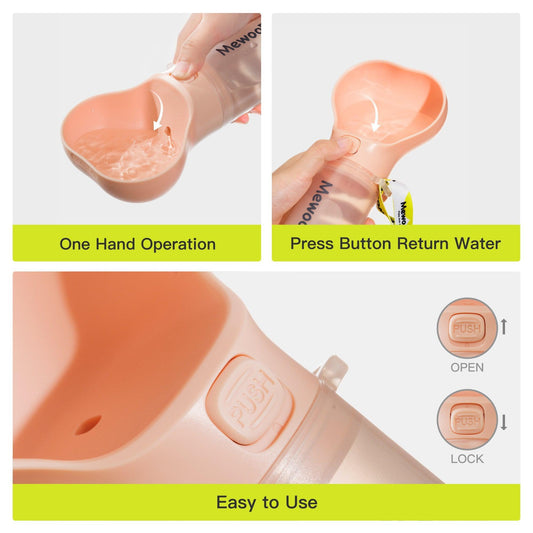 Mewoofun 2-In-1 Pet Water Bottle And Food Dispenser With Poop Bag Storage