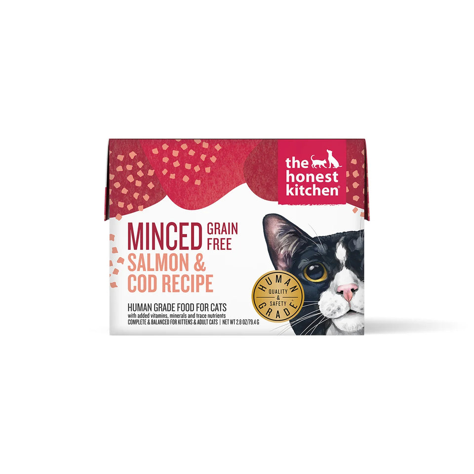 The Honest Kitchen Cat Grain-Free Minced Salmon & Cod in Fish Broth Gravy, 2.8 oz 12 ct