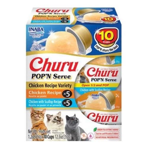 Inaba Churu Pop'N Serve Lickable Cat Treats - Chicken Variety Pack, 12.3 oz