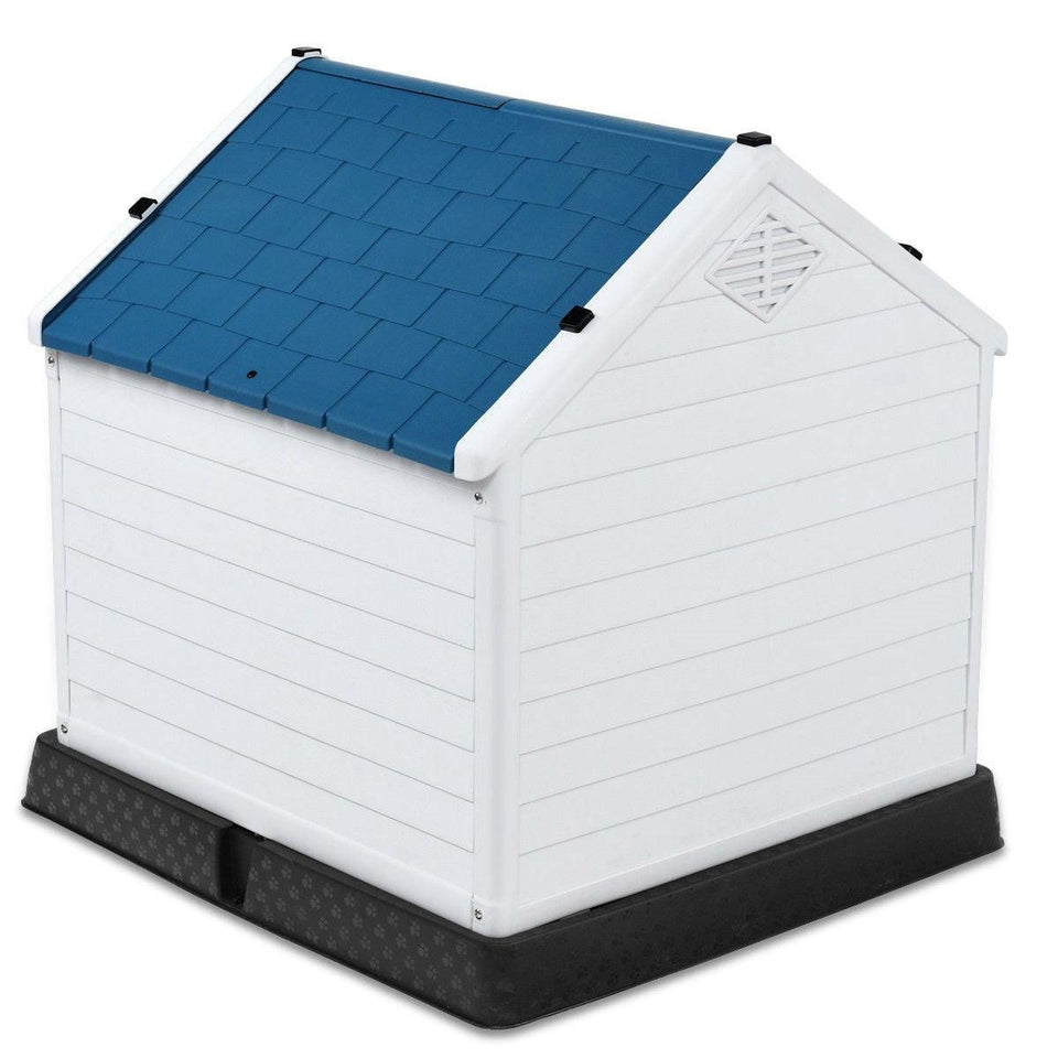 Medium size Outdoor Heavy-Duty Blue and White Plastic Dog House, view 3