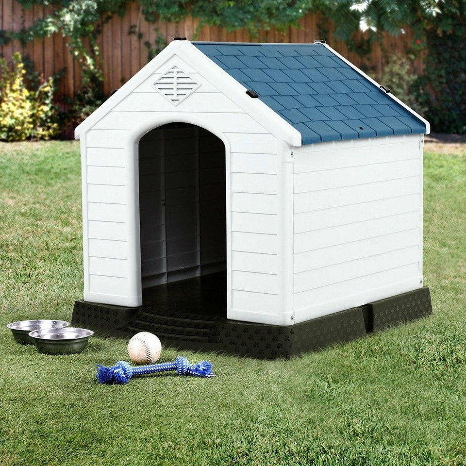 Medium size Outdoor Heavy-Duty Blue and White Plastic Dog House, view 4