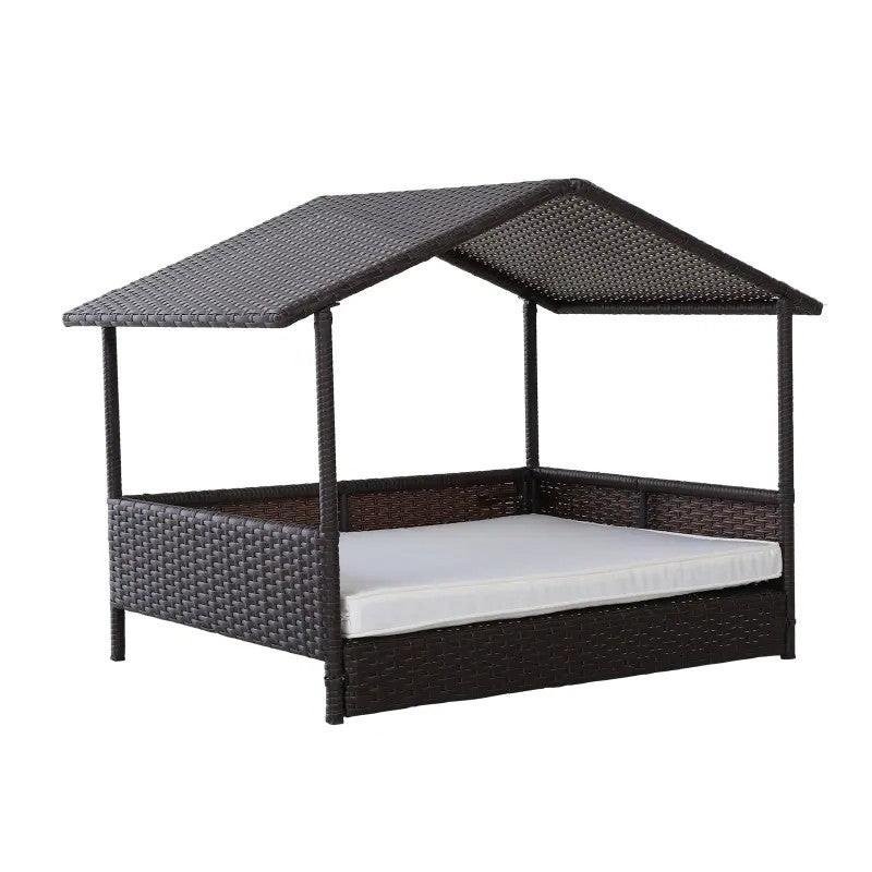 Espresso Wicker Weather Resistant Raised Dog Bed House with 2 in Thick Cushion - Pets Perfect
