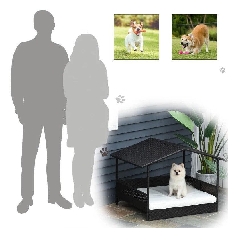 Espresso Wicker Weather Resistant Raised Dog Bed House with 2 in Thick, view 3