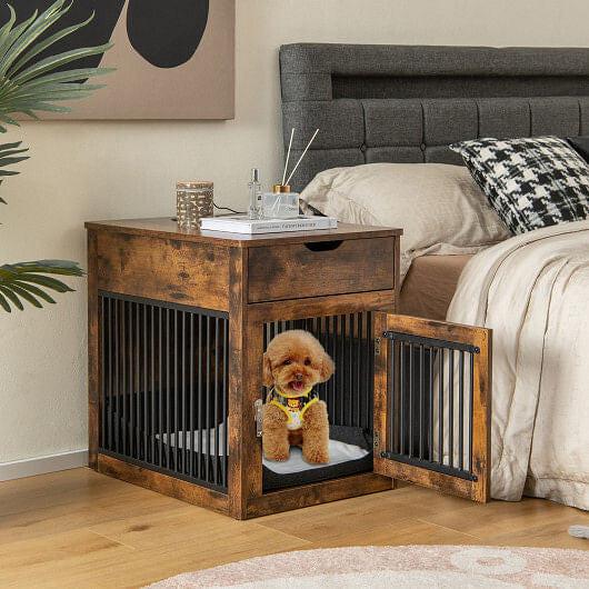 2-in-1 Dog House with Drawer and Wired Wireless Charging-Rustic Brown, view 4