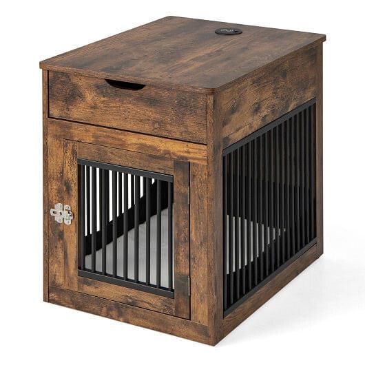 2-in-1 Dog House with Drawer and Wired Wireless Charging-Rustic Brown, view 5