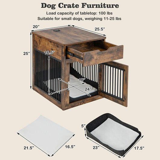 2-in-1 Dog House with Drawer and Wired Wireless Charging-Rustic Brown, view 3