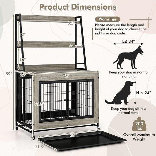 Industrial Dog Kennel Dog Crate Furniture with Storage Shelves-Rustic, view 5