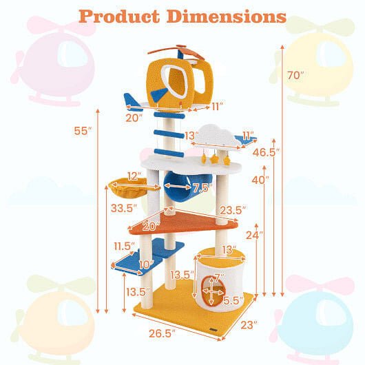 Aviation-Themed Cat Tree - 70" Tall Helicopter Tower with Multi-Level, view 3