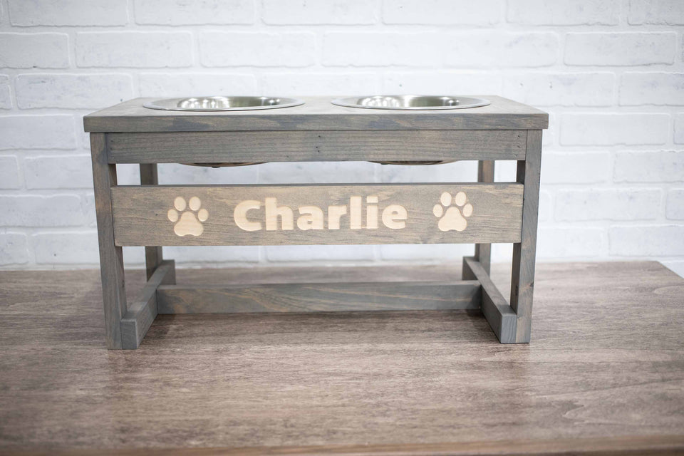 The McGarvey Workshop Handmade Elevated Dog Bowl Stand, Medium/Black, view 5