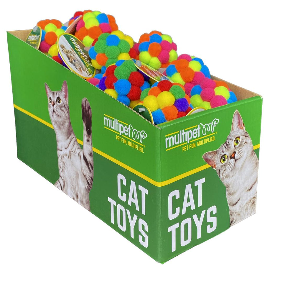 Multipet PomPom Rattle Cat Toy PDQ, 25-Count