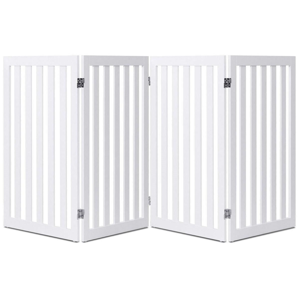 Folding 4-Panel Dog Gate Pet Fence in White Wood Finish