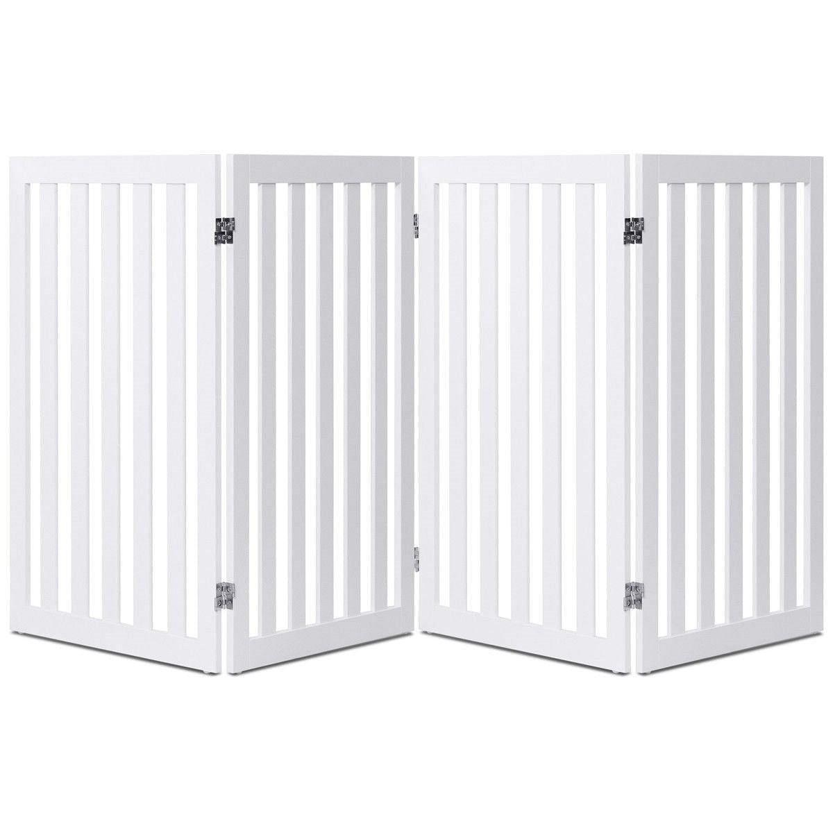 Folding 4 - Panel Dog Gate Pet Fence in White Wood Finish - Pets Perfect