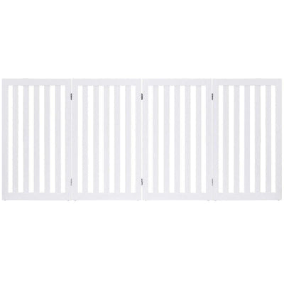 Folding 4-Panel Dog Gate Pet Fence in White Wood Finish