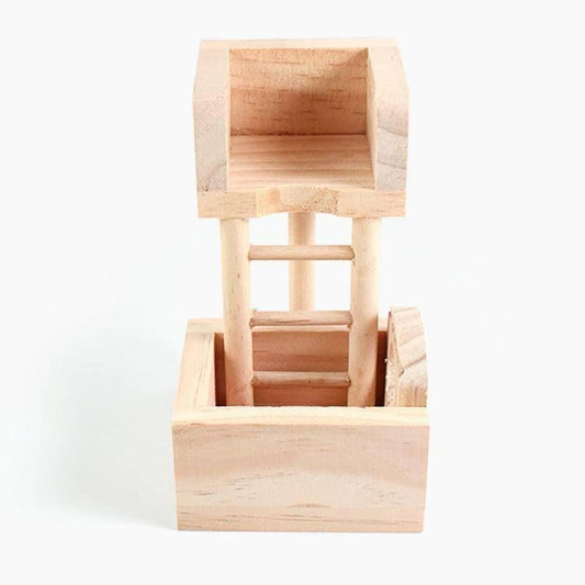 Wooden Hamster Lookout Tower - Small Pet Toy Stairs And Nest House Cage Villa Building Ladder.