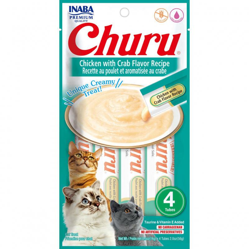 Inaba Churu Puree Cat Treats Chicken/Crab, 0.5 oz each, Case of 24