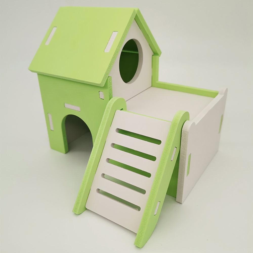 Colorful Double - Storey Hamster Sleeping Nest - Wooden Villa Toy for Small Pets - Pets Perfect
