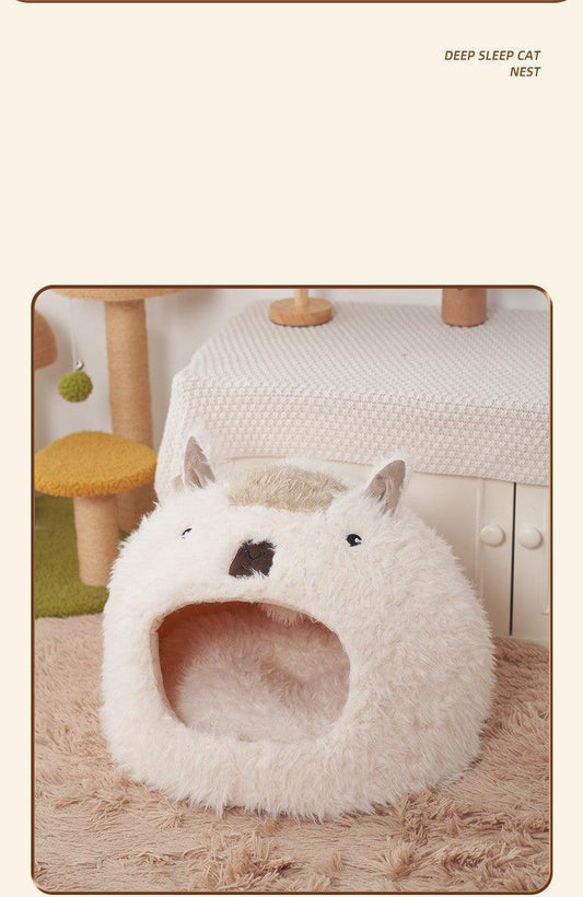 Cozy Alpaca Retreat: Cat And Dog Winter Bed With Cushion