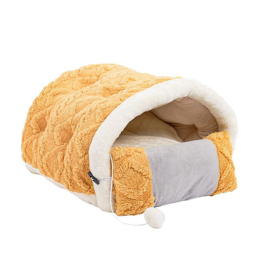 Arctic Velvet Cat Bed - Plush Semi-Enclosed Cave & Sleeping Pad