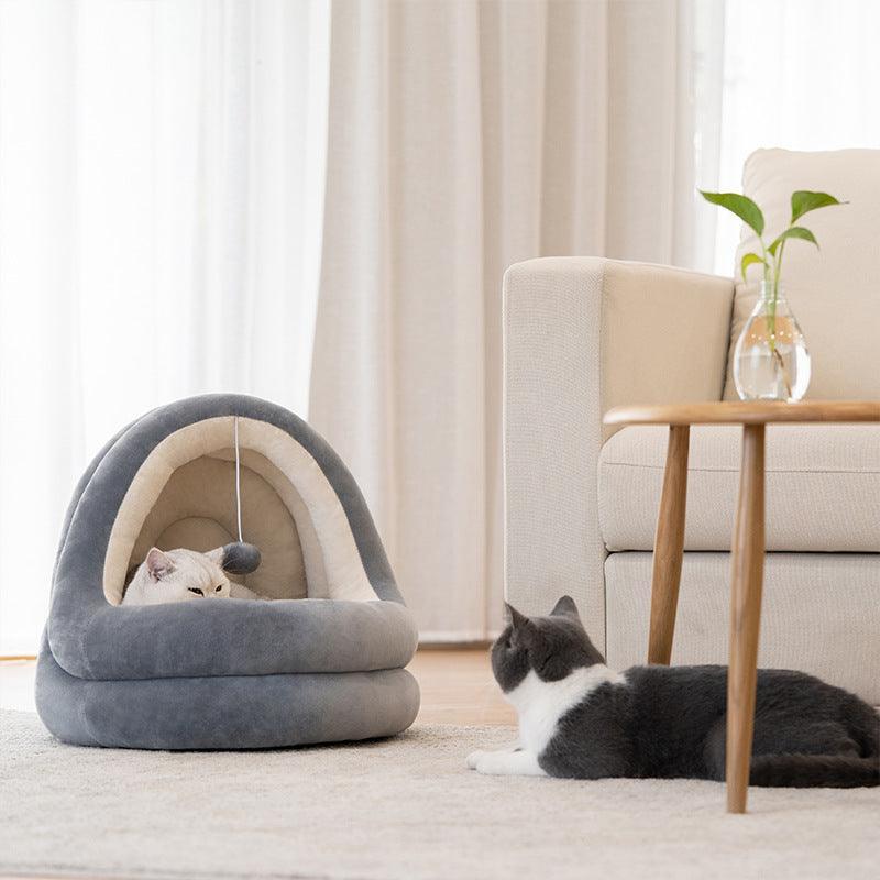 Crystal Velvet Cat Bed - Plush Enclosed Cave with Removable Cushion