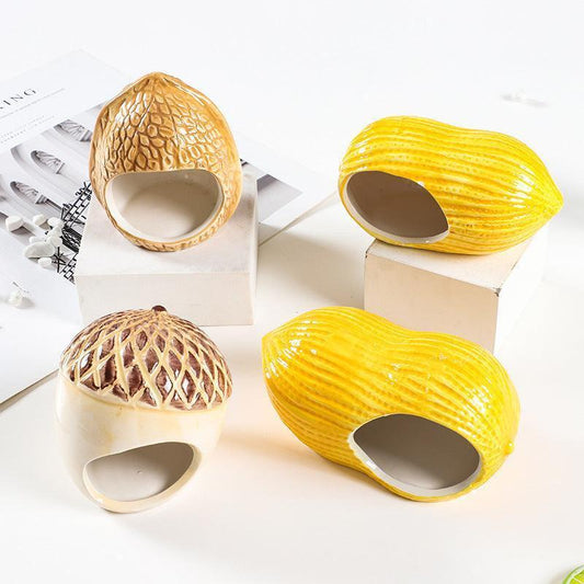 Ceramic Hamster Hideout - Nutshell Nest for Small Pets.