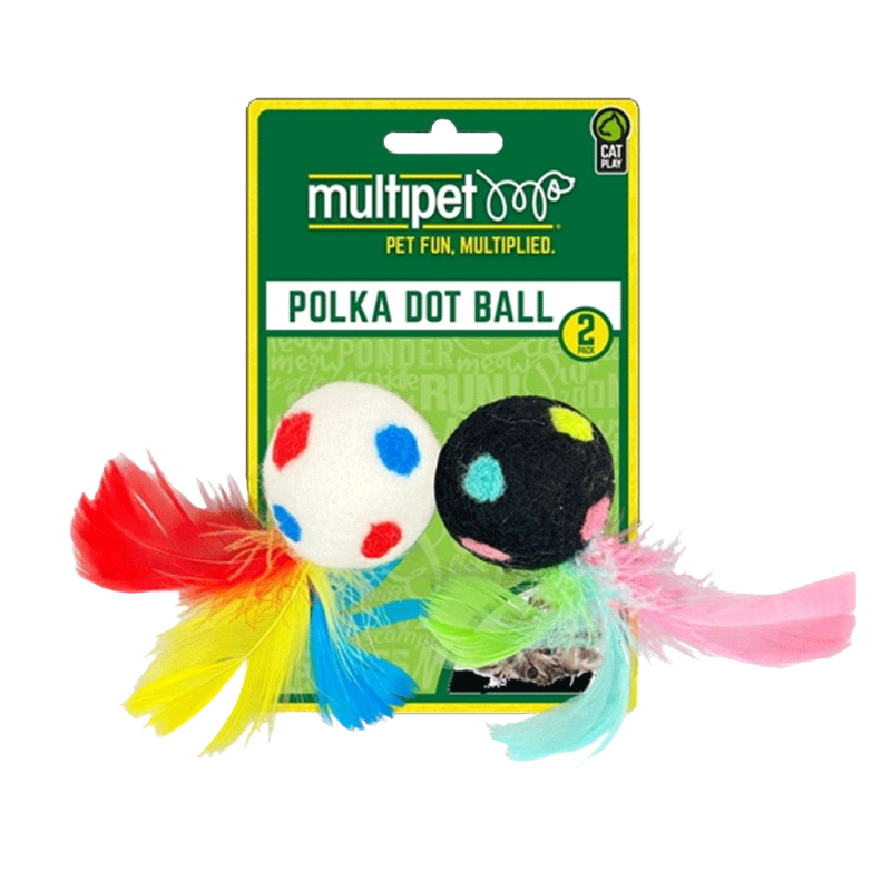 Multipet Polka Dog Ball with Feather Cat Toy