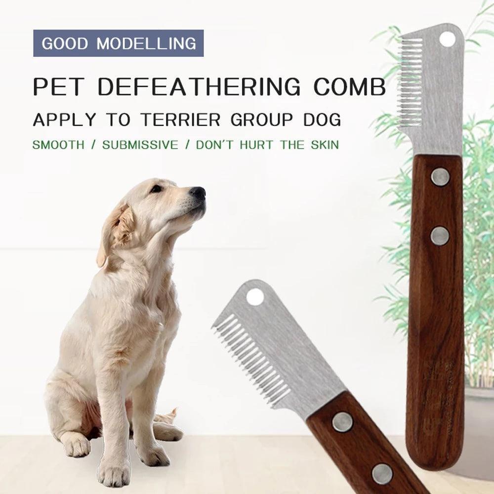 Dog Hair Removal Knife - Wood Handle Pet Grooming Shaving Comb - Pets Perfect