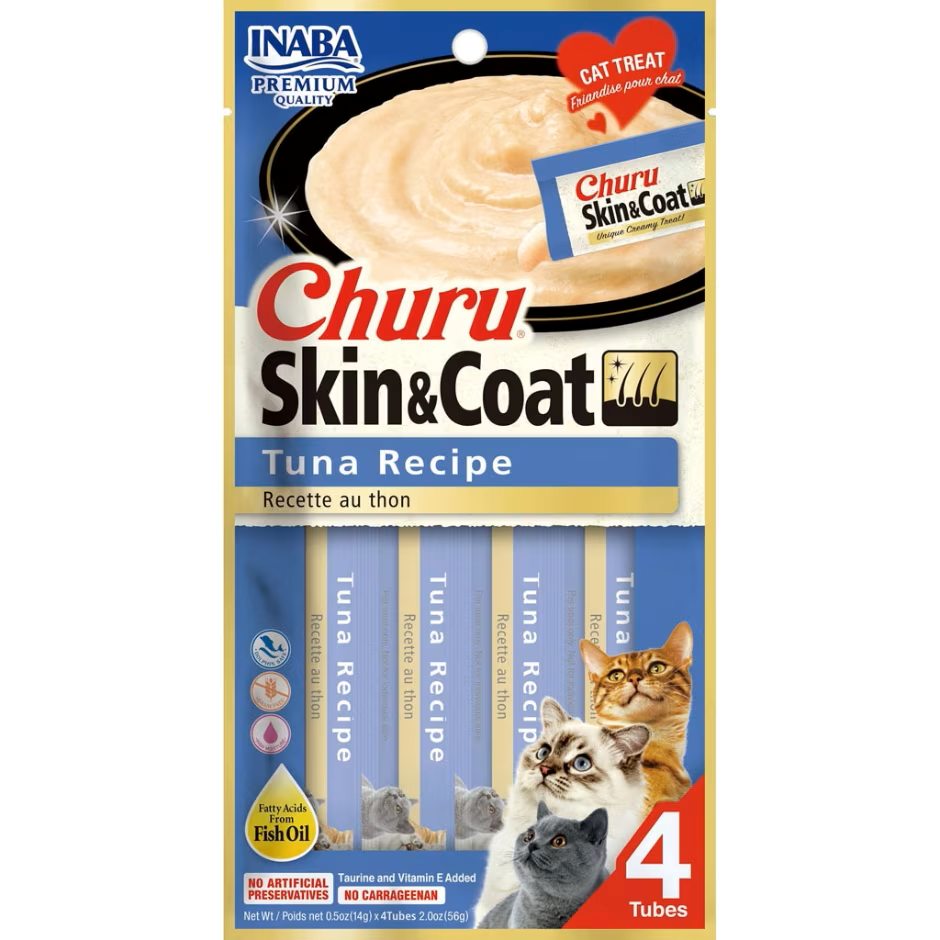 Inaba Churu Puree Skin & Coat Cat Treats Tuna, 0.5 oz each, Case of 24
