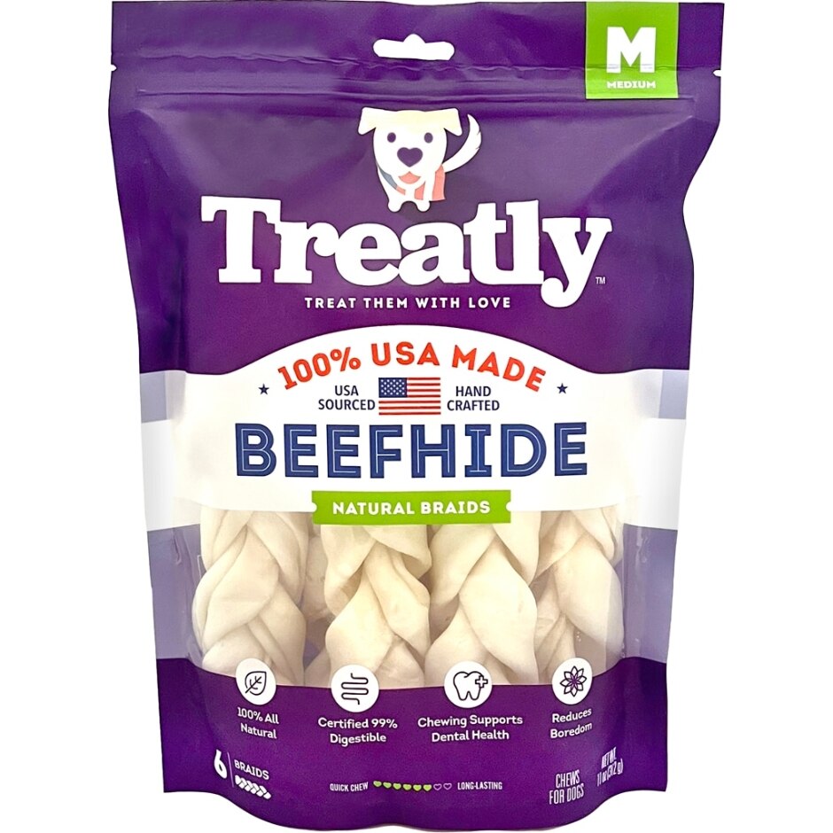Treatly 100% USA Beefhide Braids Natural 7in. -6 Pk