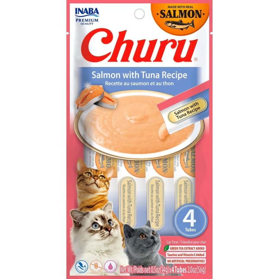 Inaba Churu Puree Cat Treats Salmon/Tuna .5oz. 4 Pk (Case of 6) - Pets Perfect