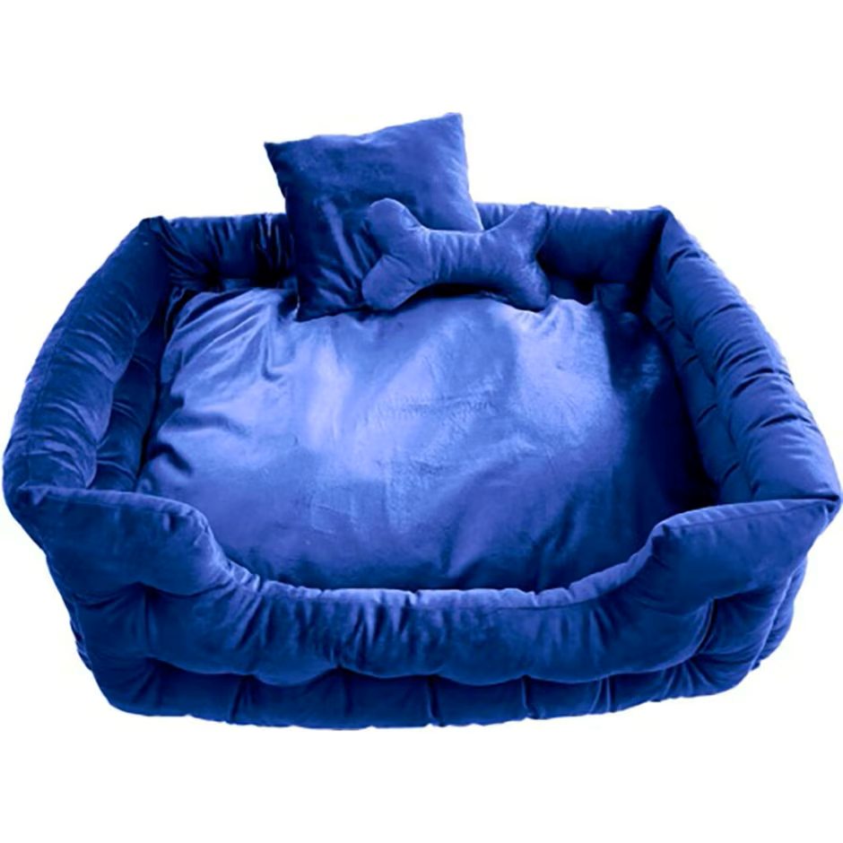 Goo-Eez Luxury Velour Pet Bed w/ Accessories Royal Blue 28in.