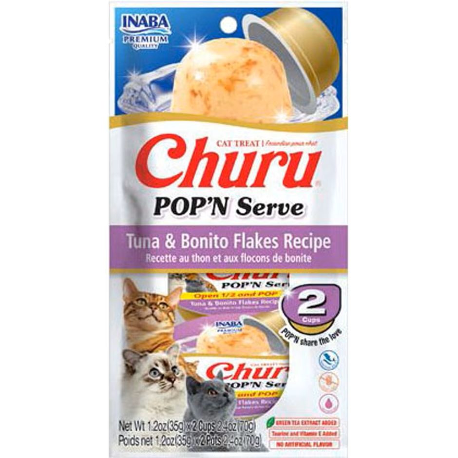 Inaba Churu Pop'N Serve Lickable Cat Treats - Tuna with Bonito Flakes, 2.46 oz, 4 ct