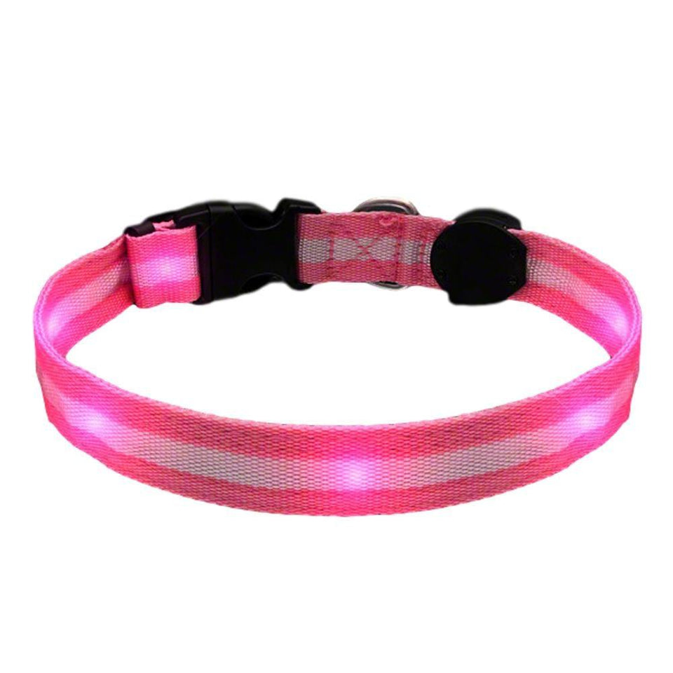 LED Pink Flashing Dog Collar - Rechargeable Safety Collar for Night