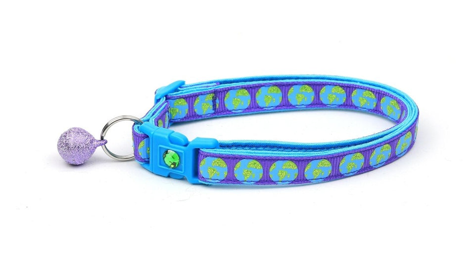 Earth on Purple Cat Collar, Large (10 lbs & up)/None, view 4
