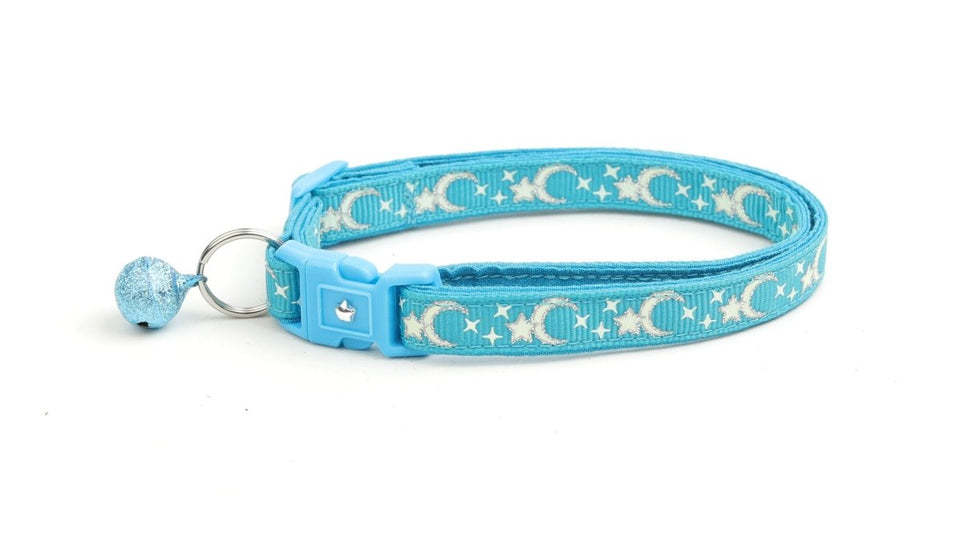 Silver Moons and Stars on Turquoise Cat Collar, view 4