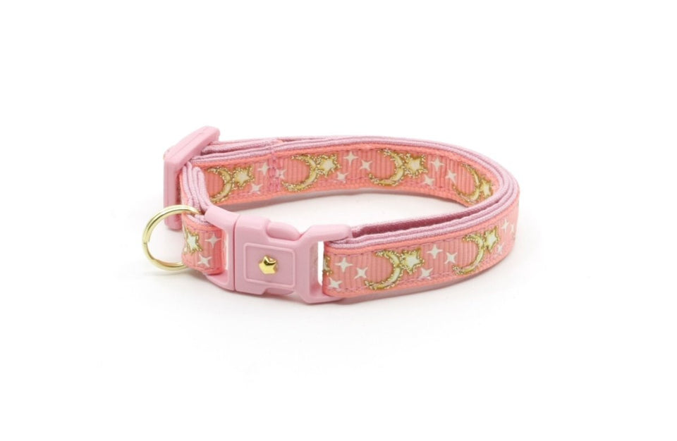 Gold Moons and Stars on Coral Pink Cat Collar, view 4